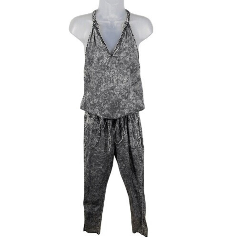 CP Shades Gray‎ Acid Wash Cotton Halter Jumpsuit S